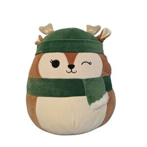 Squishmallows Pax Holiday Reindeer Plushie Green Hat Scarf‎ Kids
